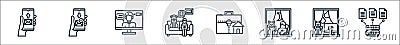 Home icon pack line icons. linear set. quality vector line set such as file upload, work space, working, working at home, working Vector Illustration