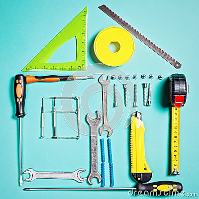 Home improvement concept. Set work hand tool for construction or repair of house Stock Photo