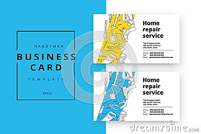 Home improvement corporate business card with repair tools. House construction id template. Renovation background for Vector Illustration