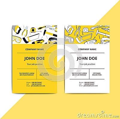 Home improvement corporate business card with repair tools. House construction id template. Renovation background for Vector Illustration