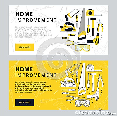 Home improvement corporate web banner template. House construction website layout. Renovation background for professional Vector Illustration