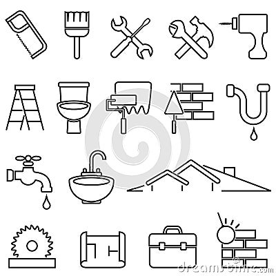 Home improvement, renovation and remodeling line icon set Vector Illustration