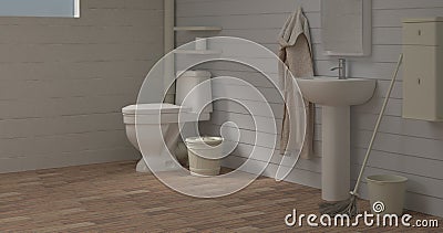 Home improvement Toilet room Washbasin cleaning 3d illustration empty room interior backgroun empty wall objects home decoration Cartoon Illustration