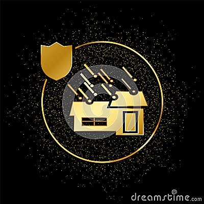 home, insurance, accident gold icon. Vector illustration of golden particle background Cartoon Illustration