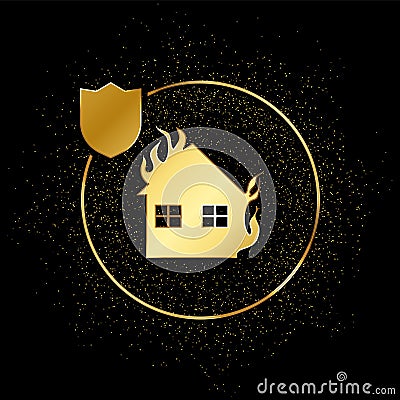 home, insurance, fire gold icon. Vector illustration of golden particle background Cartoon Illustration