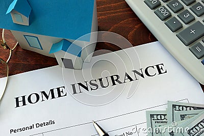 Home insurance form and dollars. Stock Photo