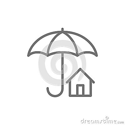 Home insurance, umbrella with house, real estate protection line icon. Vector Illustration