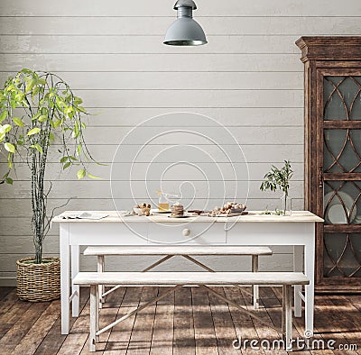 Home interior background, cozy room in farmhouse style Stock Photo