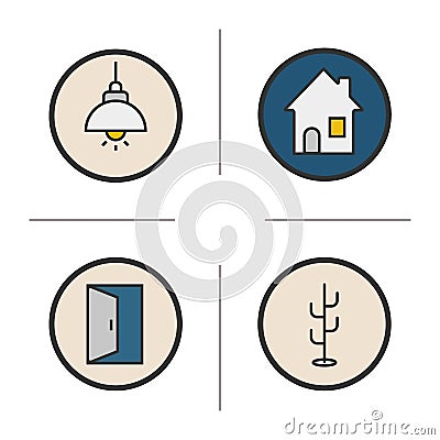 Home interior color icons set Vector Illustration