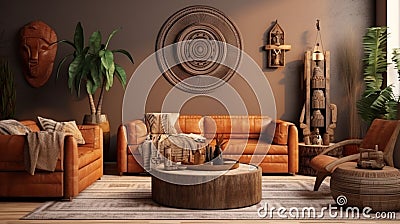 Home interior with ethnic boho decoration Stock Photo