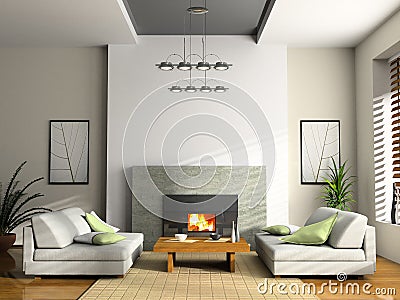 Home interior with fireplace Stock Photo