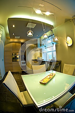 Home Interior Fisheye View Stock Photo