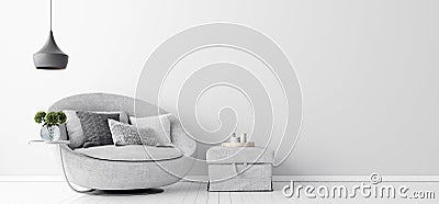 Home interior with gray sofa and white wall mock up, Scandinavian style Stock Photo