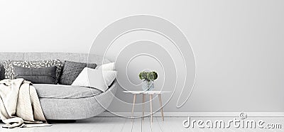 Home interior with gray sofa and white wall mock up, Scandinavian style Stock Photo