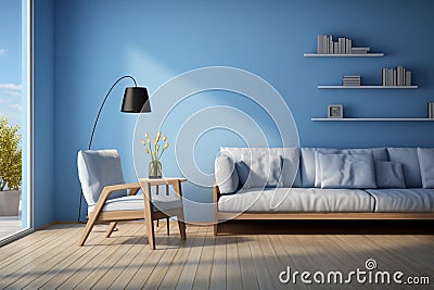 Home interior Living room designed with a calming blue tone Stock Photo