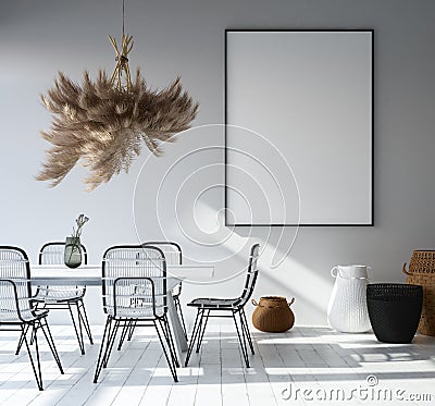 Home interior with poster mockup, Scandinavian style Stock Photo