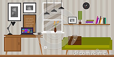 Home interior work space table and sofa Vector Illustration