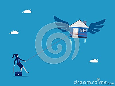 Home investment. Businesswoman arresting a house Vector Illustration