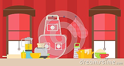 Home kitchen accessories, household appliances in flat style, vector illustration Vector Illustration