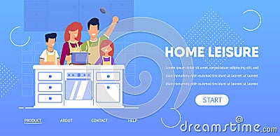 Home Leisure Horizontal Banner, Happy Family. Vector Illustration