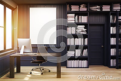 Home library with a desk, black, toned Stock Photo