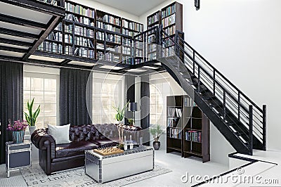 Home library interior design. Stock Photo