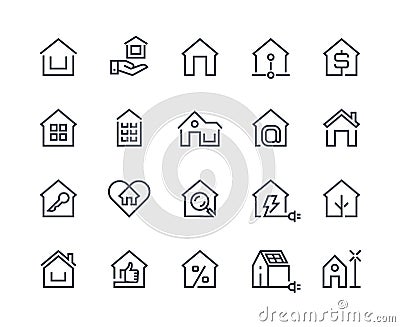 Home line icons. House interface button, browser homepage pictogram, real estate and building construction symbols Vector Illustration