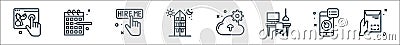 Home line icons. linear set. quality vector line set such as envelope, revision, workspace, cloud, i stay at home, hire, calendar Vector Illustration