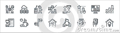home line icons. linear set. quality vector line set such as idea, internet, music, time management, video call, exercise, cloud Vector Illustration