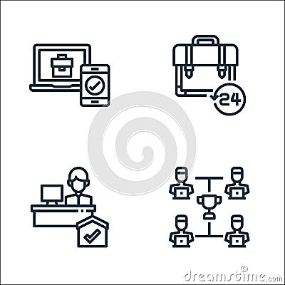 Home line icons. linear set. quality vector line set such as teamwork, working at home, briefcase Vector Illustration