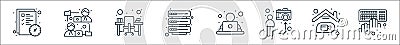 Home line icons. linear set. quality vector line set such as typing, video call, streaming, office worker, database, office desk Vector Illustration