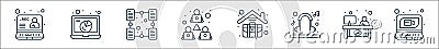 home line icons. linear set. quality vector line set such as video call, employee, headset, work time, team work, sharing file, Vector Illustration