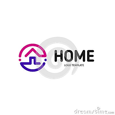 Home linear vector logo. Smart house line art purple, violet and black logotype. Outline real estate icon. Vector Illustration