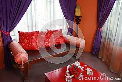 Home living room interior with classic Chinese furniture Stock Photo
