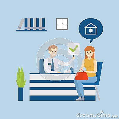 Home loan in bank. Vector Illustration