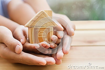 Home loan, home insurance, family life assurance protection, financial mortgage for house building, Stock Photo