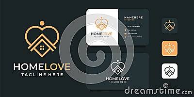 Home love monogram logo design and business card template Vector Illustration