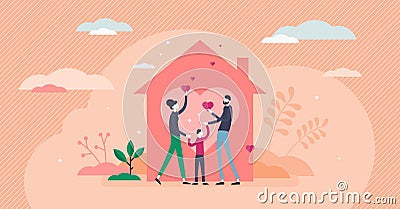 Home love vector illustration. Covid-19 stay home flat tiny persons concept. Vector Illustration