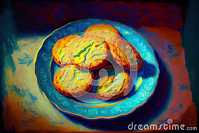 Home-made biscuits arranged on a plate, generative ai Cartoon Illustration