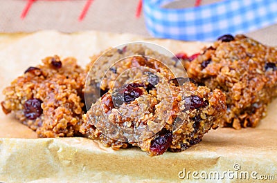 Home made cranberry flapjack Stock Photo