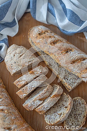 Home made fresh french Baguette loafs Stock Photo