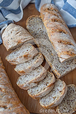 Home made fresh french Baguette loafs Stock Photo