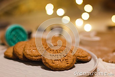 Christmas gingerbread cookies made with love Stock Photo