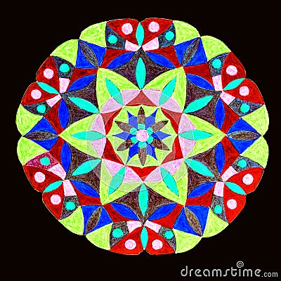 Home made, hand colored mandala. Stock Photo