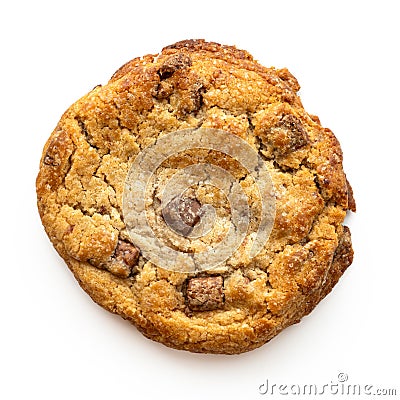 Home made light brown chocolate chip cookie isolated on white from above Stock Photo