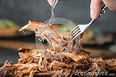 Home made pulled pork ready to be eaten. Stock Photo