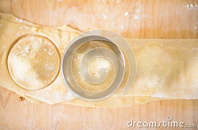 Home made ravioli cut with a pastry ring Stock Photo