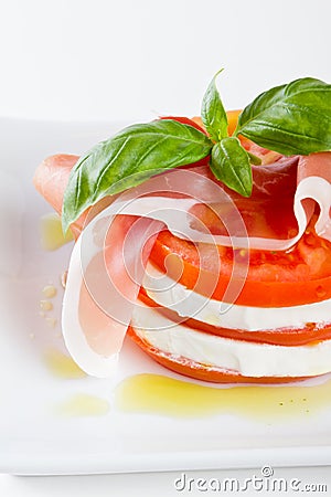 Fresh mozzarella and tomato salad Stock Photo