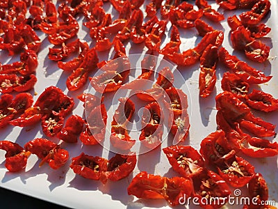 Home made sun dried cherry tomatoes Stock Photo