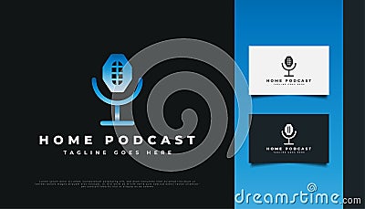 Home and Microphone Logo Design for Podcast Entertainment Identity Vector Illustration
